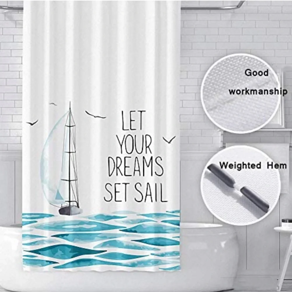 Ocean boat Let your dreams set sail Fabric Shower Curtain with Hooks Heavy Duty